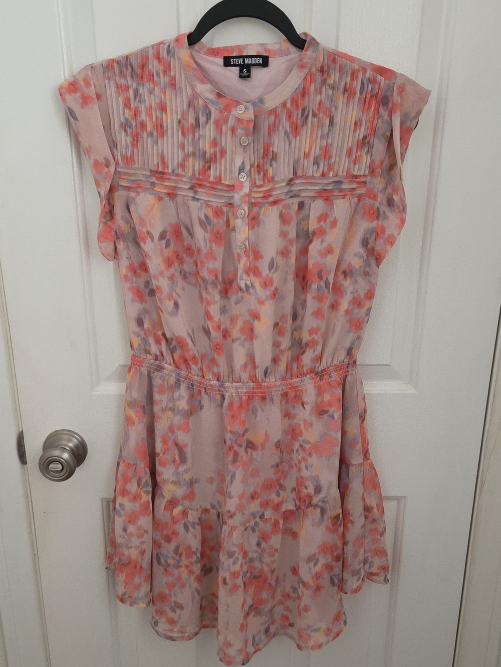 Steve Madden Pink Floral Pintuck Waist Dress
